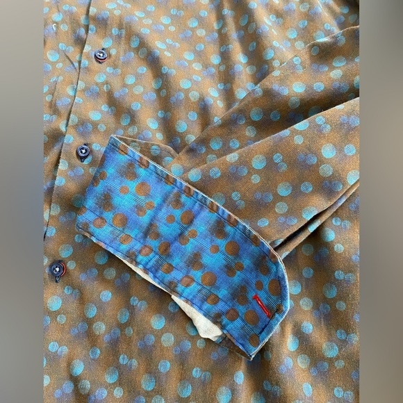 Men's Brown and Blue Polka Dot Shirt - Picture 9 of 15